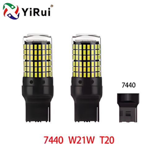 Bombillas LED 7440 W21W T20 — Yirui 144SMD | 12V–48V | 20W | 2200 lm | Blanco / Ámbar