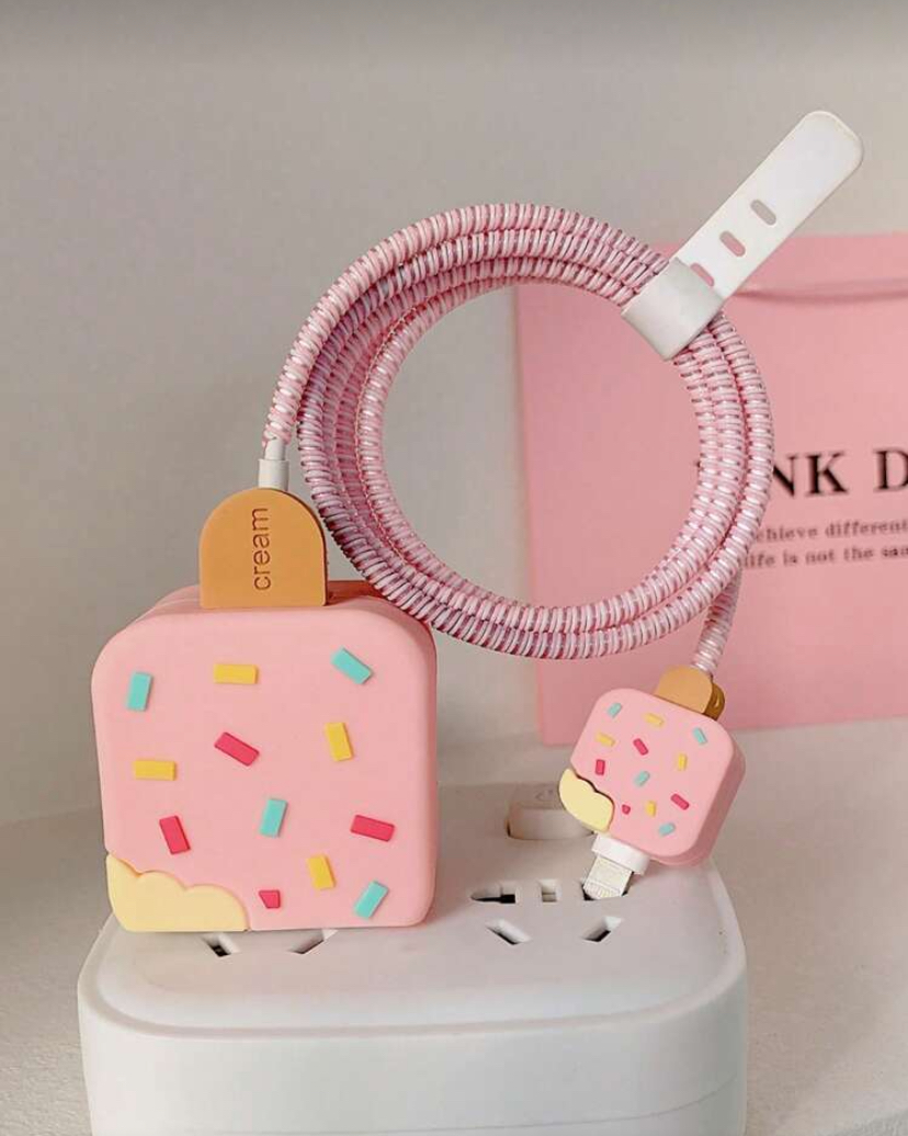 Set 5 Piezas Protector de Cargador Helado Rosa