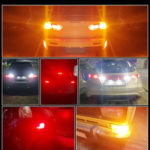 Bombillas LED 1157 BAY15D P21/5W Doble Contacto — Yirui 144SMD | 12V–48V | 20W | 2200 lm | Rojo / Ámbar