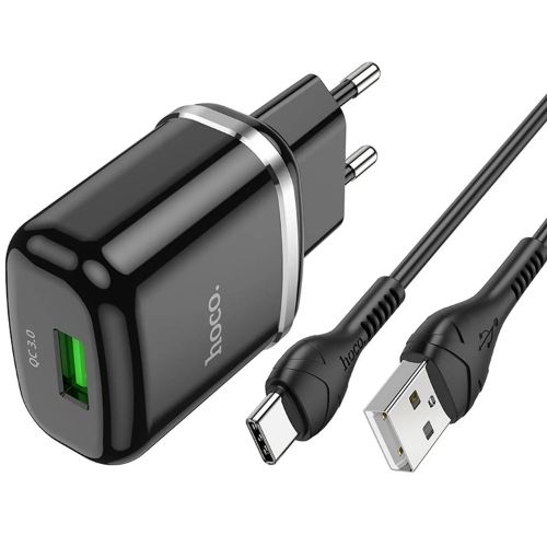 Cargador Hoco N3 QC3.0 con Cable Usb C Negro
