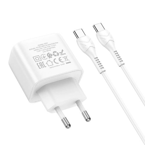 Cargador Casa Hoco DC67 PD20W Cable Tipo C a Tipo C Blanco - SEC