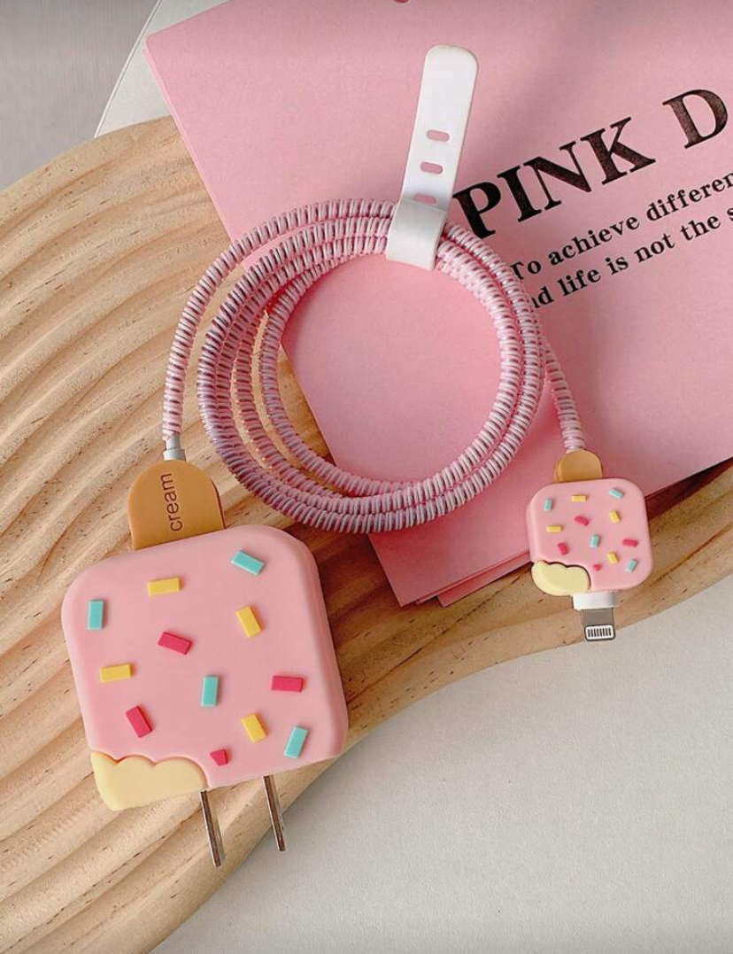 Set 5 Piezas Protector de Cargador Helado Rosa